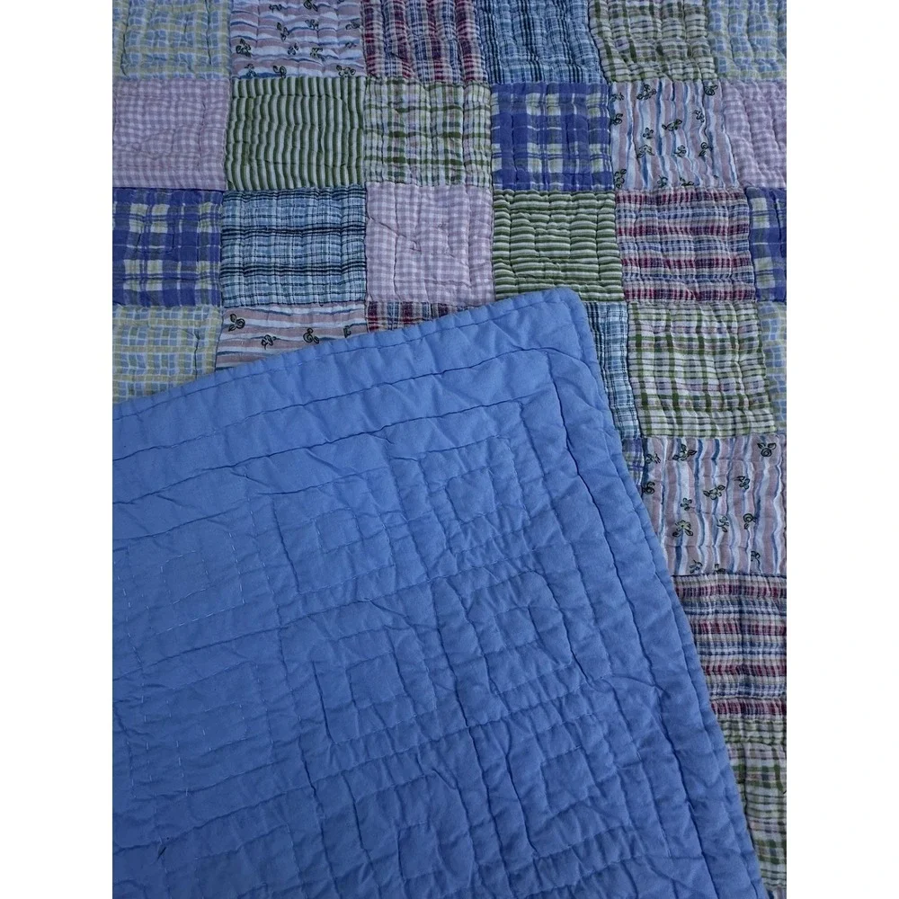 Cozy Line Plaid Patchwork Quilt Set FULL - Cotton Country Cottage Grannycore EUC